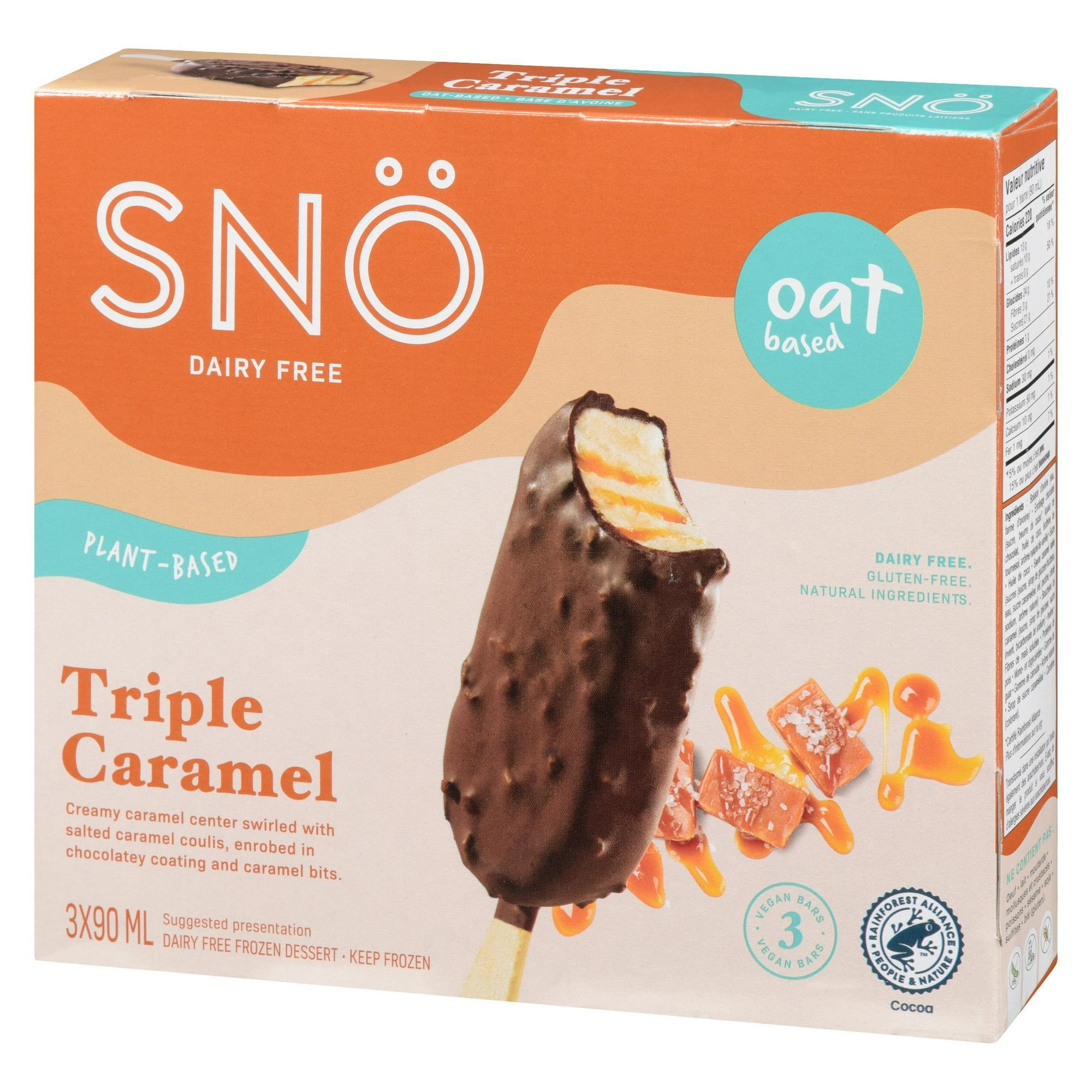 Snö Plant Based Triple Caramel Bars, 3x90 mL Dairy Free Frozen Dessert