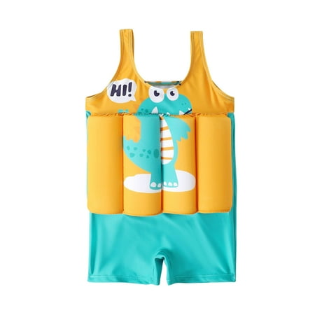 

YWDJ 6 Months -4 Years Toddler Girls Boys Buoyancy Swimsuit Print Sleeveless One-piece Swimsuit Yellow 3-4 Years