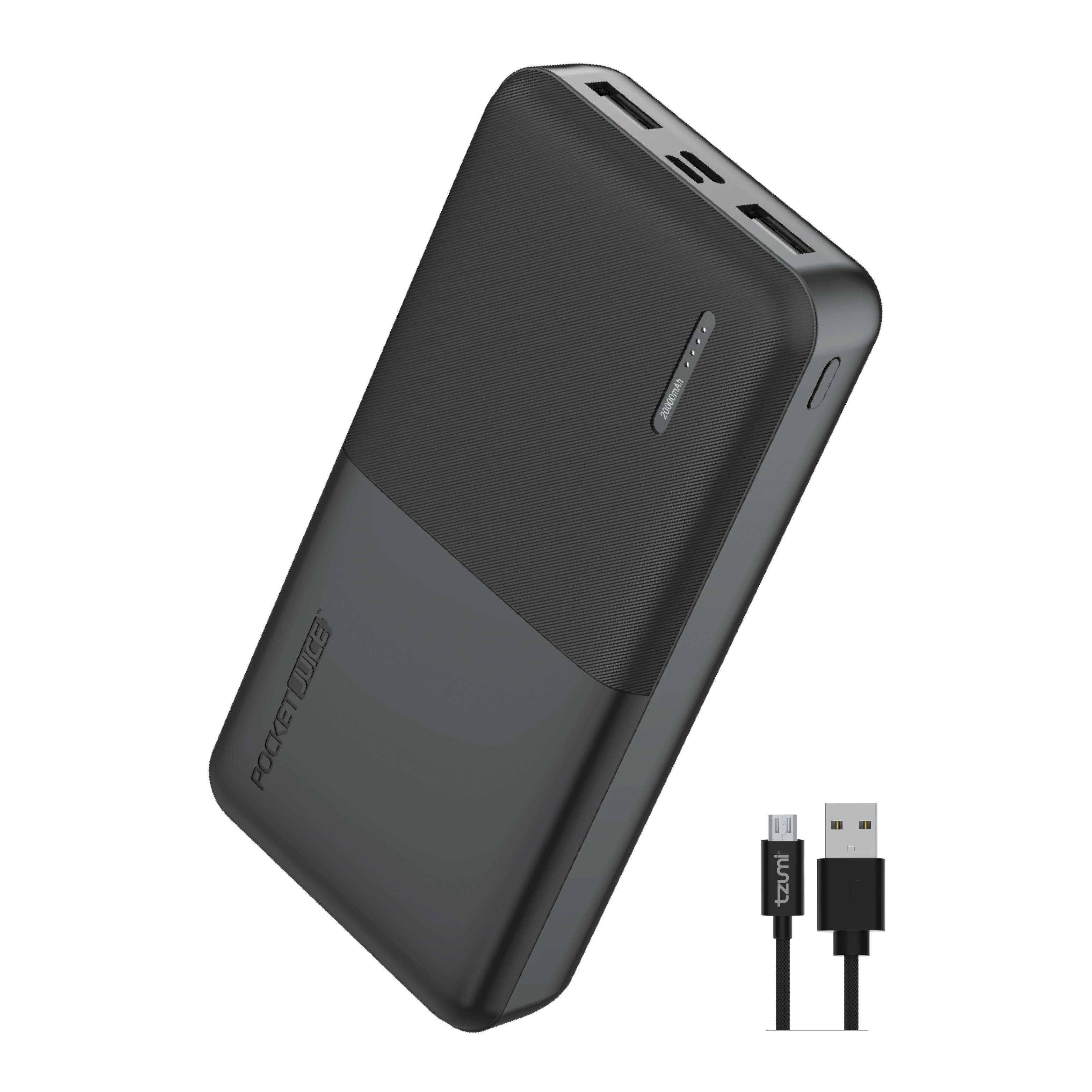 Pocket Juice Slim Pro 20,000mAh, Portable Power Bank and Charger with Dual USB Ports, Black