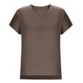 thumbnail image 6 of Shirts for Women Plus Size Clearance, Xunlbb Women's Fashion Solid Color Slit Raglan Sleeve Short Sleeve Blouse V-Neck T-Shirt Tops(Coffee,M), 6 of 7