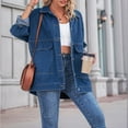 thumbnail image 6 of Women'S Jean Jacket Oversized Boyfriend Button Up Long Sleeve Split Denim Jackets Dark Blue S, 6 of 9