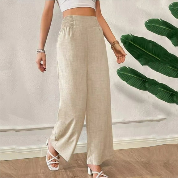 Ofreoo Linen Pants For Women High Waisted Pants Drawstring Elastic Business Casual Pants Loose And Comfortable Commuting Pants With Pockets