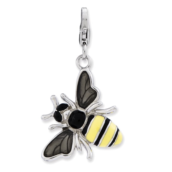 Sterling Silver Amore La Vita Polished Enameled 3-D Bubble Bee Charm Pendant with Fancy Lobster Clasp
