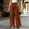 thumbnail image 6 of Women Solid Color Tie Elastic Waist Long Pants, Loose Casual Trousers with Side Pockets, Daily Walking Vacation Pants Brown S(S), 6 of 9