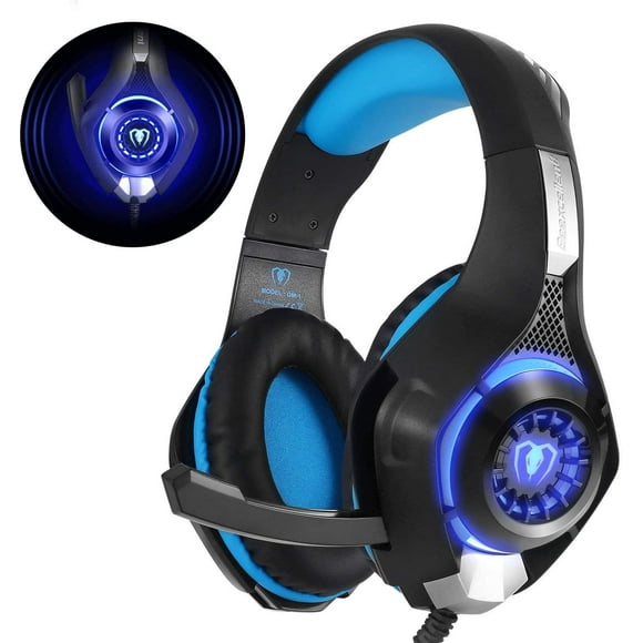 Gaming Headset For Ps4 Pc Xbox One, Led Light Crystal Clarity Sound Professional Headphones With Microphone For Laptop Mac Mobile Phone Tablet Blue