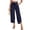 Navy #007, variant on Women Linen Palazzo Pants Boho Wide Leg Elastic Waisted Casual Capri Pant Summer Harem Lounge with Pockets Navy M