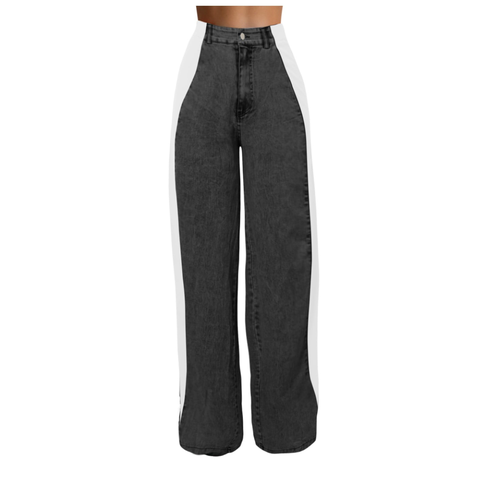 AWZXDE Stylish Women's Casual Pants High Waist Loose Denim Color