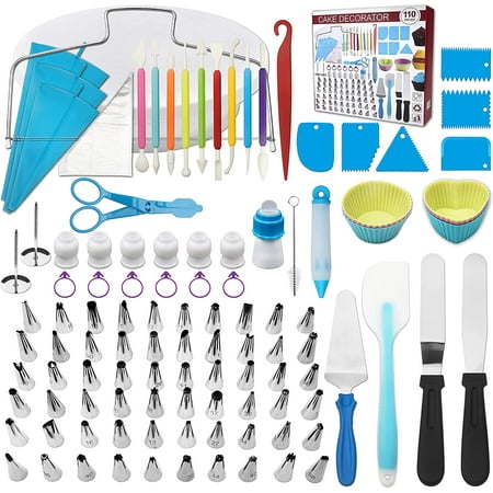 

Cake Decorating Supplies Kit for Beginners-piping bags and tips set. 60 Numbered Icing Tips with Pattern Chart 1 Turntab