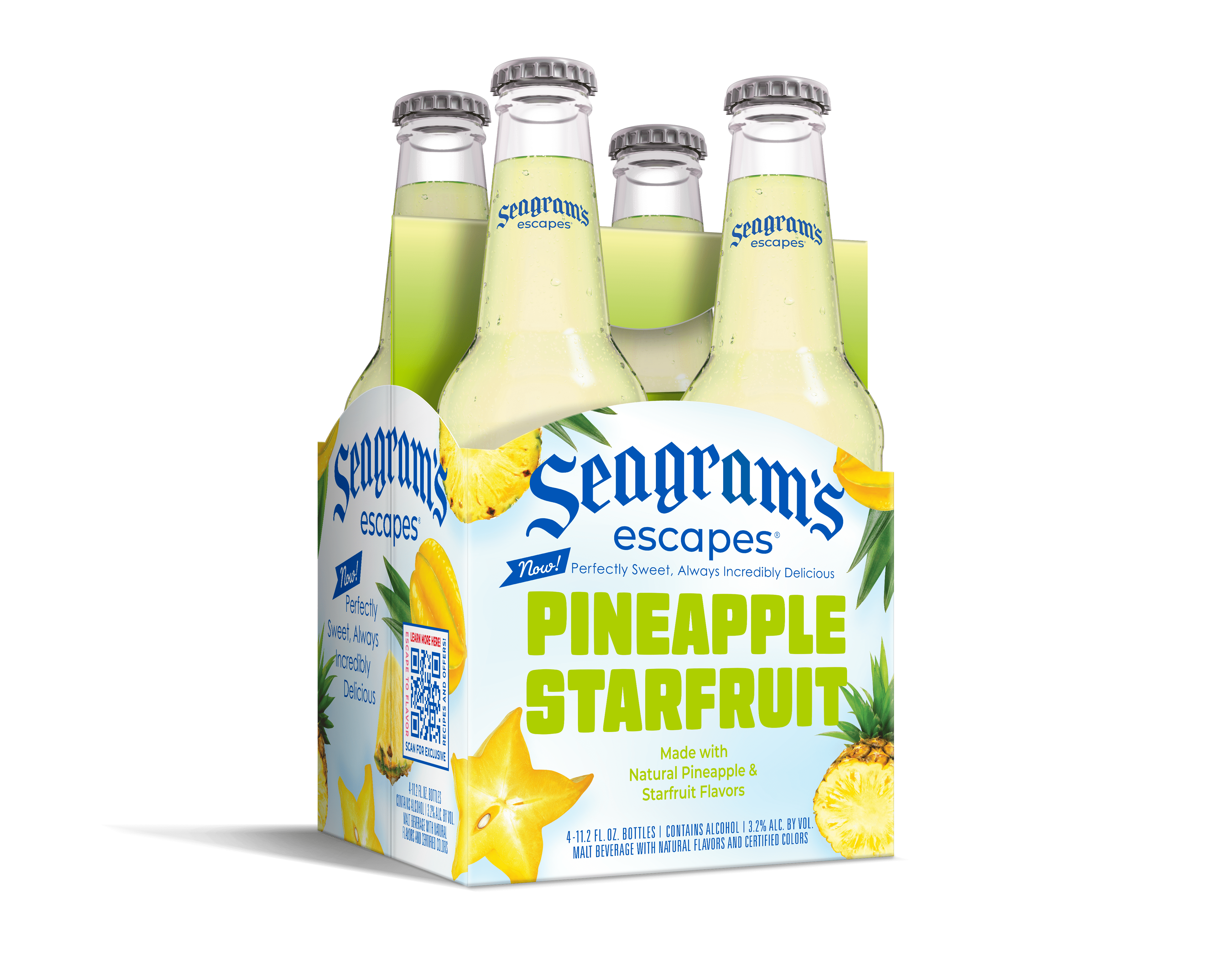 Seagram's Escapes Pineapple Starfruit Malt Beverage, 4 Pack, 11.2 fl oz Bottles