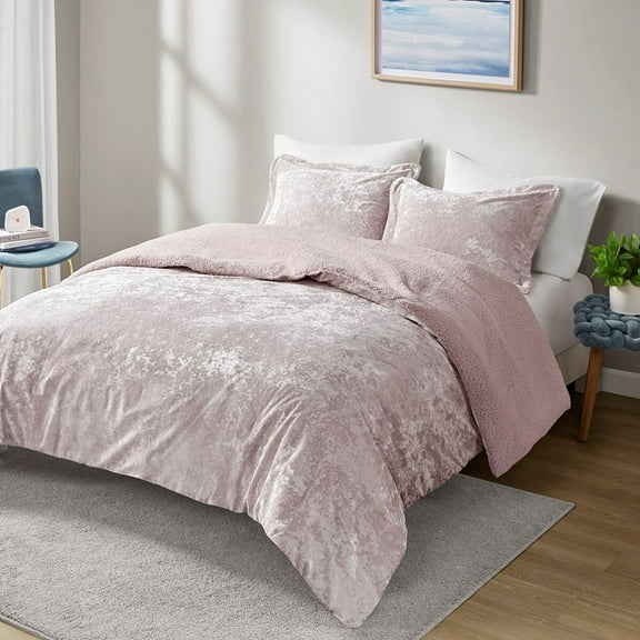 Witaxima Full/Queen Reversible Comforter Set with Crushed Velvet and Sherpa, Light Purple, Hypoallergenic