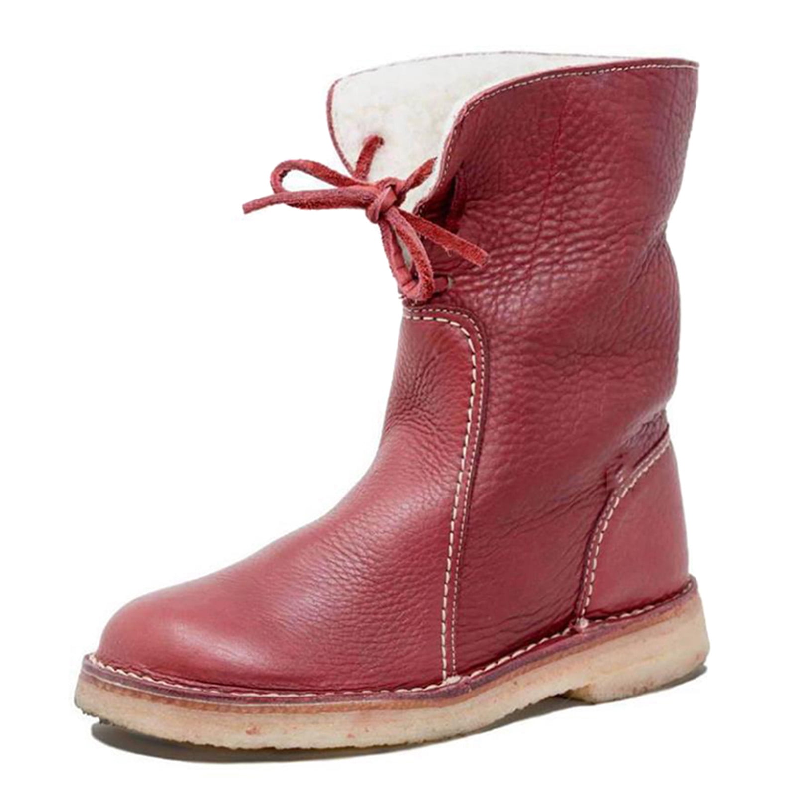 Women Casual Lace-Up Warm Snow Boots Pu 