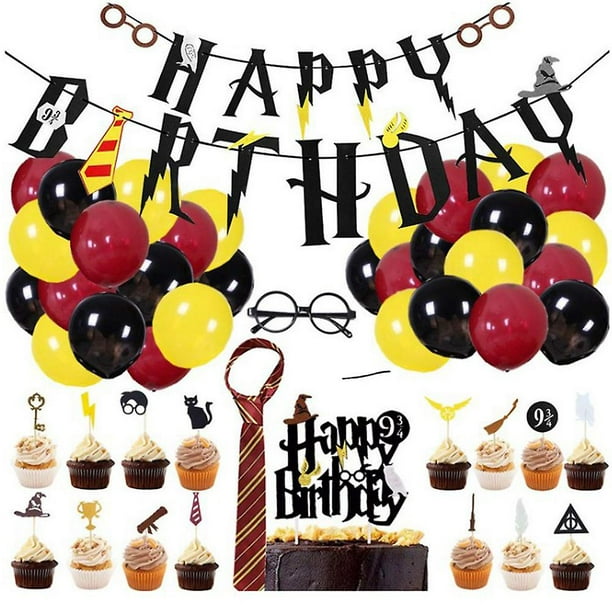 49 unids/set tema de Harry Potter suministros de decoración para fiesta de cumpleaños conjunto de globos corbata gafas marco Banner banderines adorno para pastel