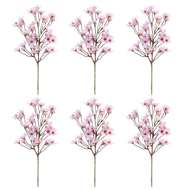 Xiao Hua Ramo de flores de durazno artificiales de 16 pulgadas, rama corta de flor de durazno artificial, decoración del hogar, flor falsa, rosa (6 piezas)
