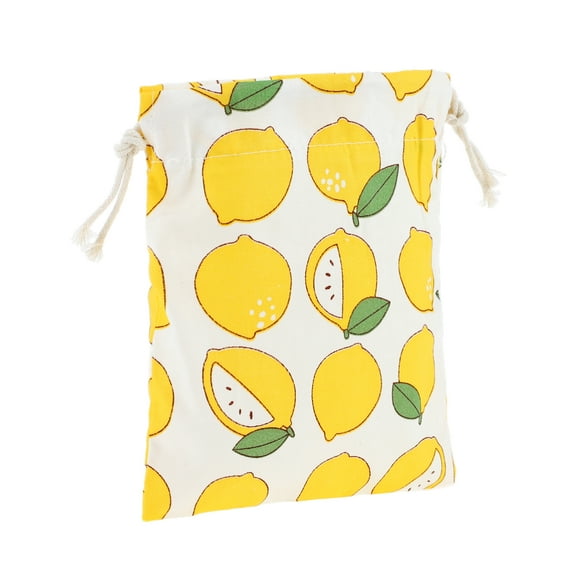 1 Pc Women Durable Drawstring Lemon Cosmetic Bag for Business Travel Yellow Cotton
