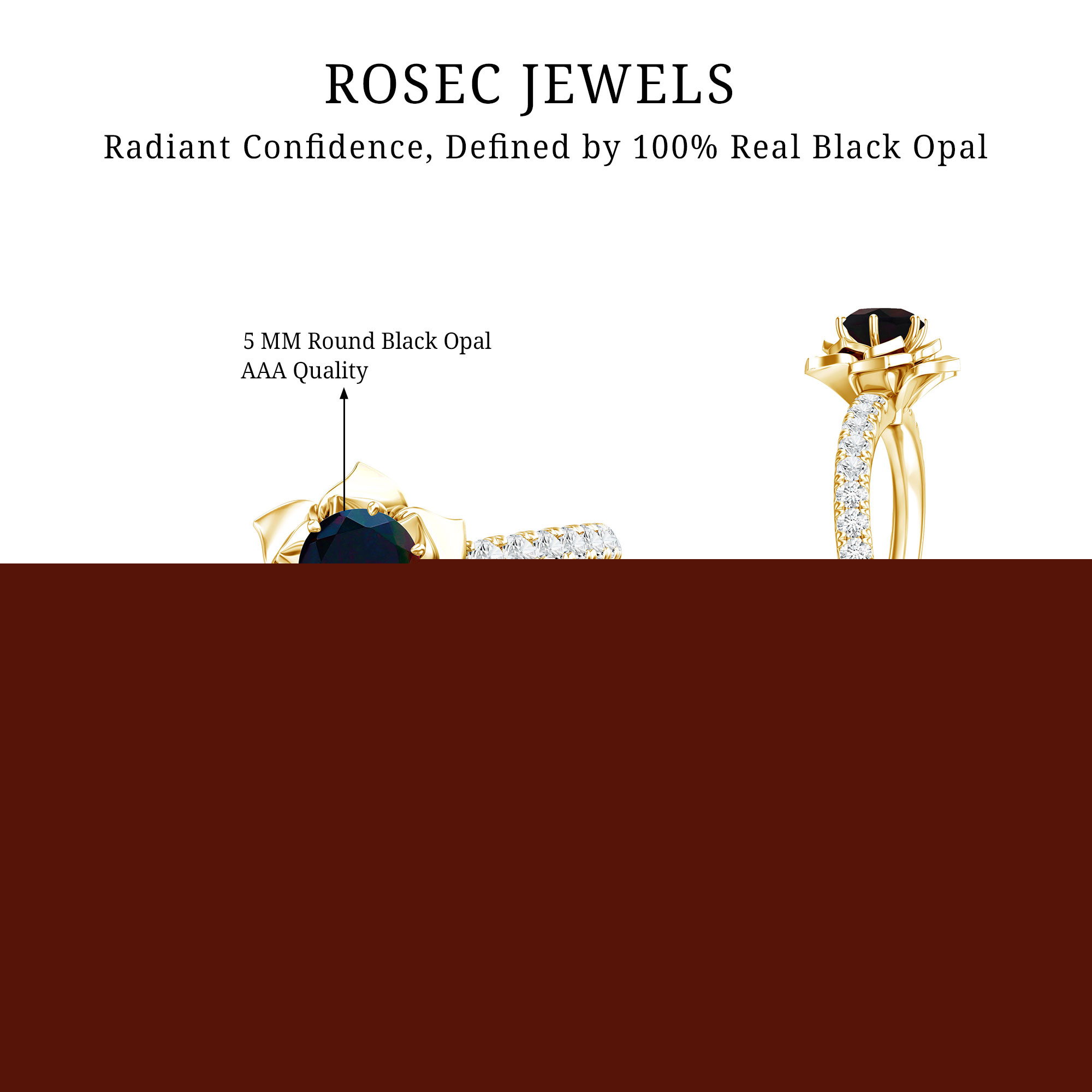 thumbnail image 6 of Rosec Jewels Black Opal Flower Engagement Ring - Natural Black Opal Diamond Ring - AAA Grade Certified - with Jewelry Box, 10K Yellow Gold, US 10.00, 6 of 8
