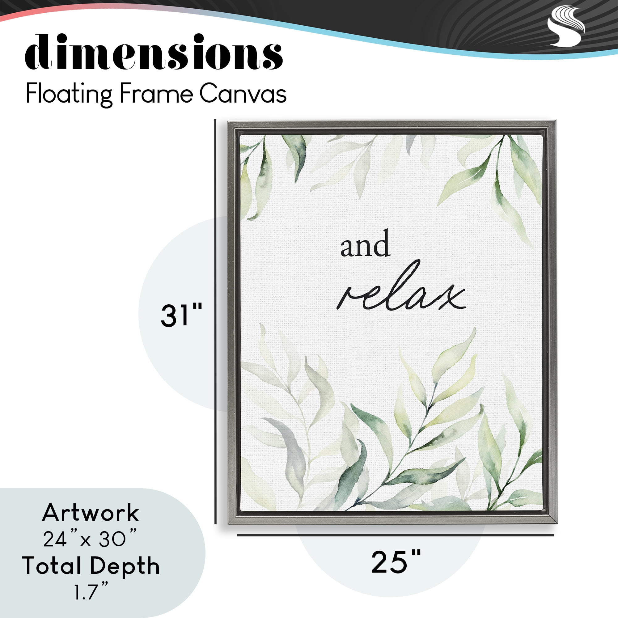 And Relax Soothing Greenery Gray Framed Floater Canvas Wall Art, design by Lettered and Lined