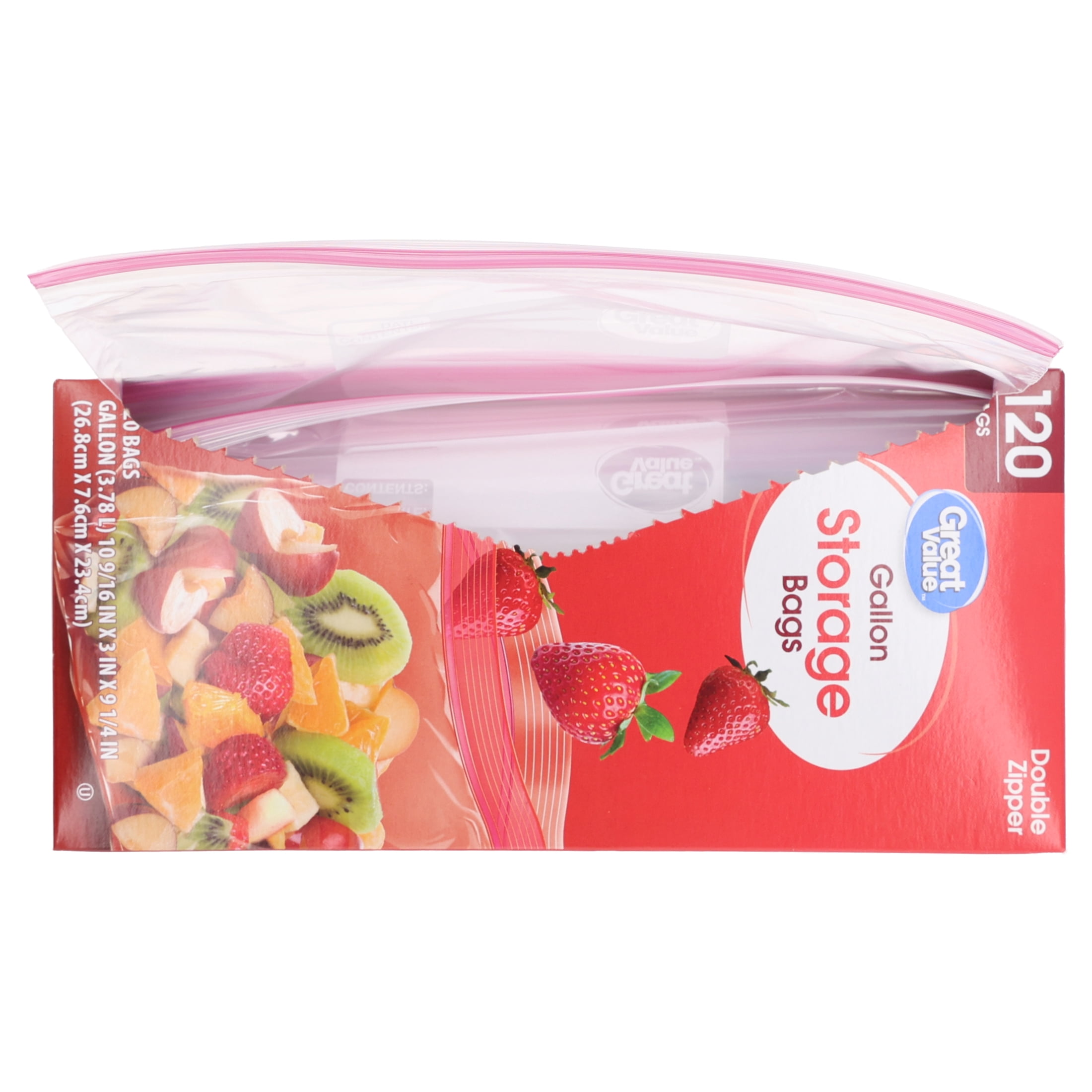 Great Value Gallon Storage Bags with Double Zipper, 120 Count
