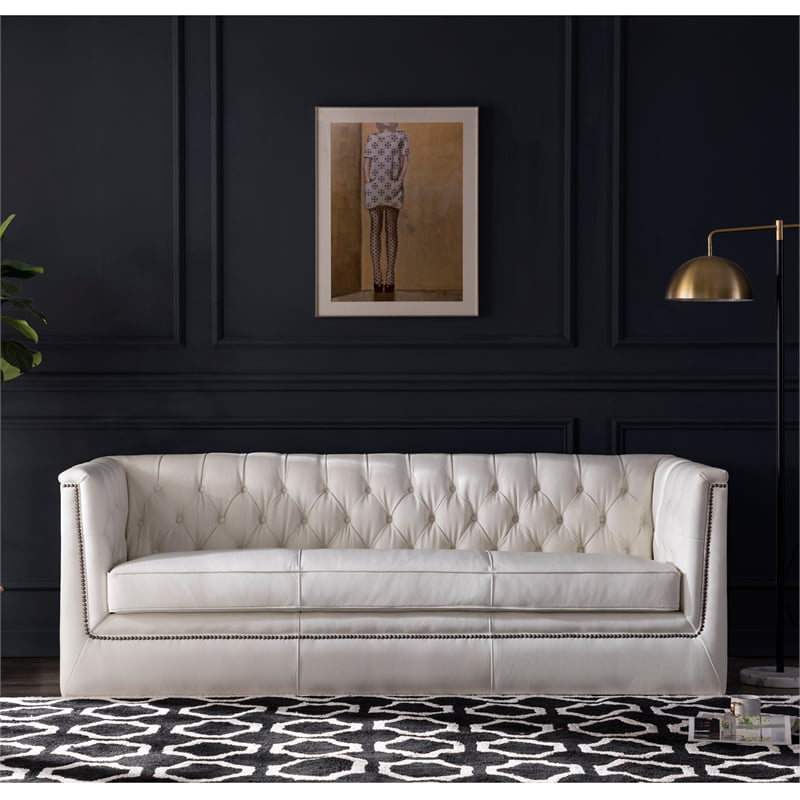 Maklaine On Tufted Leather Sofa In, White Tufted Leather Sofa