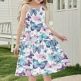 thumbnail image 2 of FamilyThread FamilyThread Girls Casual Butterfly Print Sleeveless Dresses Spaghetti Strap Summer Swing Twirly Sundress A-Line Dress For 4-14Y, 2 of 7