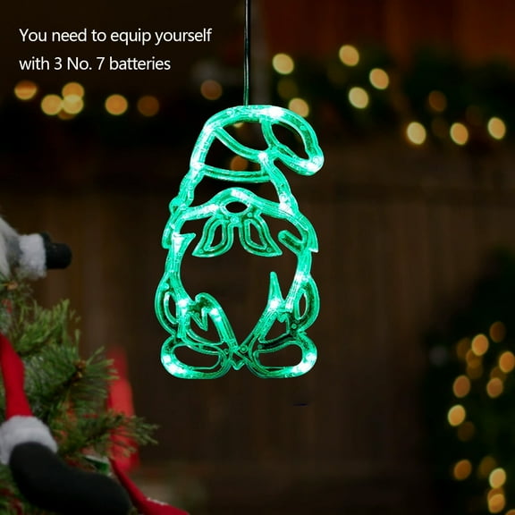 Battery Powered Window Lights, Christmas Gnome LED String Lights with Timer and Suction Cup for Indoor Holiday Decor(Green)
