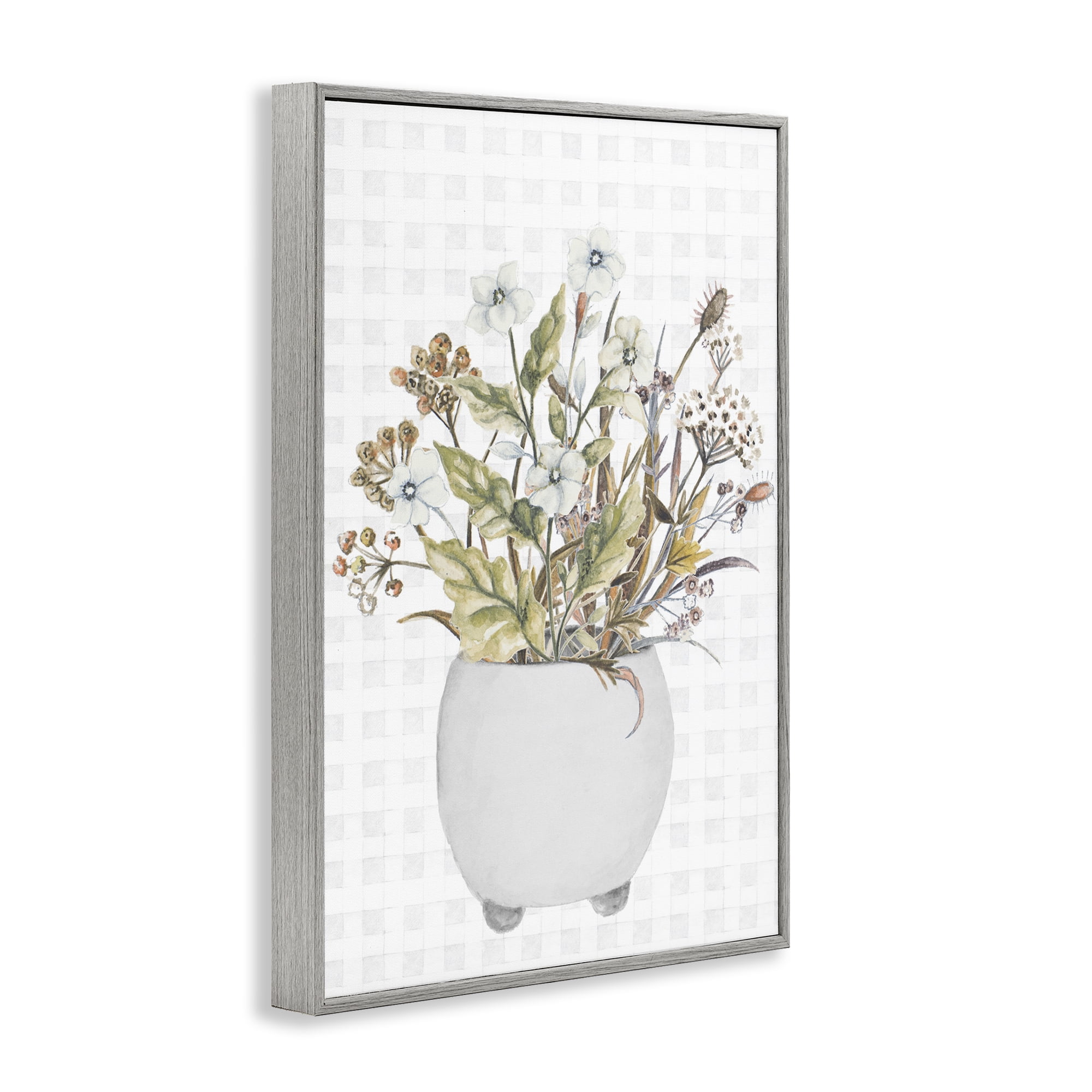 Stupell Industries Soft Potted Wildflowers Botanical & Floral Painting Gray Framed Art Print Wall Art, 12 x 18
