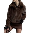 thumbnail image 2 of Women'S Cropped Faux Fur Jacket with Hidden Pockets and Buttons Plush Shawl Collar Cardigan Coat Dark Brown S, 2 of 9