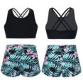 thumbnail image 5 of DPOIS Kids Girls Criss Criss Tankini Swimsuits Sets Top with Boyshorts A Black&Green 12, 5 of 7