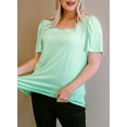 thumbnail image 5 of SHEWIN Womens Plus Size T Shirts 2025 Summer Blouse Tops Square Neck Puff Sleeve Tops Sky Blue 1X, 5 of 9