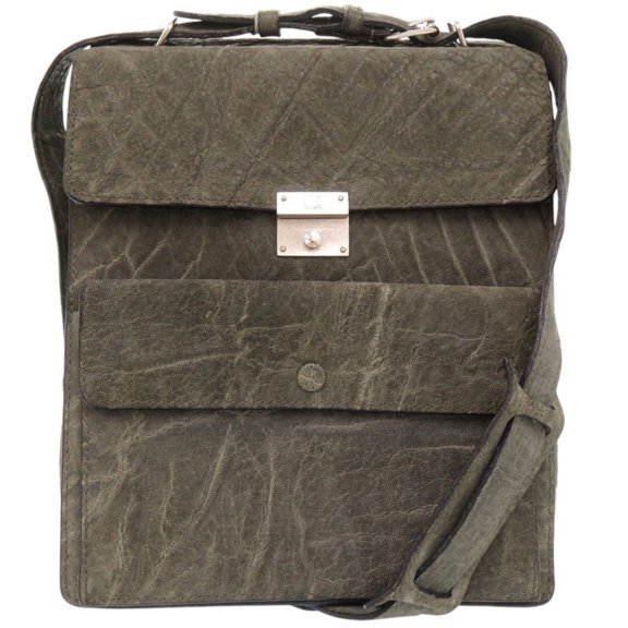 Pre-Owned Valextra Elephant Leather Crossbody Shoulder Bag, Vintage Khaki, 1532 (Fair)