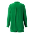 thumbnail image 3 of CCRFTGI Two Piece Sets for Kids Girls Size 14-16 Casual Lounge Sets Linen Long Sleeve Button-Down Shirts and Elastic Waist Beach Shorts Sets Clothes for Teen Girls Matching Sets Green 9-10 Years, 3 of 5