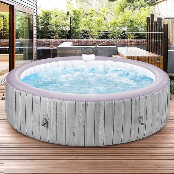 Portable Inflatable Hot Tub with Built-in Heating System - 264 Gallon Capacity, Massage Jet Home Hot Tub with Dust Cover for Teens and Adults, Wood Grain