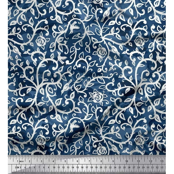 Soimoi Cotton Cambric Fabric Leaves,Bird & Rose Flower Fabric Prints By Yard 56 Inch Wide