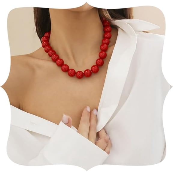 DESIGNICE Black Red Pearl Necklace Gothic Beads Collar Choker Faux Pearl Strand Choker Boho Beads Necklace for Women