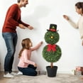thumbnail image 3 of 34in Christmas Snowman Topiary Outdoor, Artificial Snowman Shaped Topiary Tree Pot with Red Bow & Santa Hat, Snowman Potted Plant for Xmas Indoor Outdoor Home Porch Christmas Decoration, 3 of 12