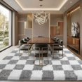 thumbnail image 6 of White-Gray Checkered Plush Shag Area Rug - Soft Fuzzy Modern Carpet for, 6 of 12