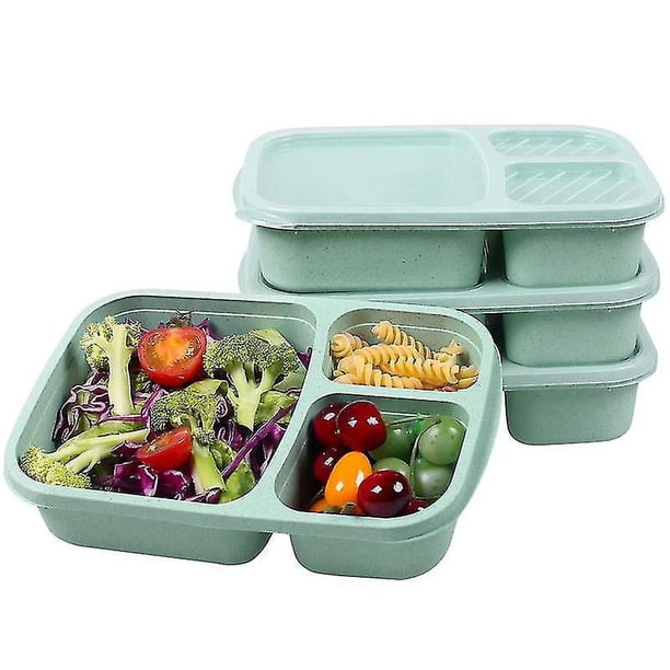 4 envases plásticos del almuerzo de la preparación de la comida de los paquetes con 3 compartimentos, caja reutilizable de Bento /niño/adultos Hy