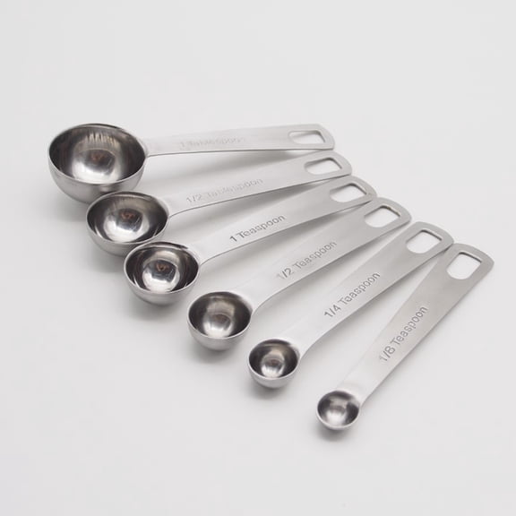 SKISUNO Measuring Spoon Set Stainless Steel 6Pcs Plated Silver Kitchen Tools for Precise Cooking