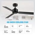 thumbnail image 3 of ALKAFY 2 Pack Industrial 48 Inch Remote Control Ceiling Fans Without Light, 3 Blades, 6-Speed Reversible DC Motor, Indoor Outdoor Use for Bedroom Patio, Black, 3 of 8