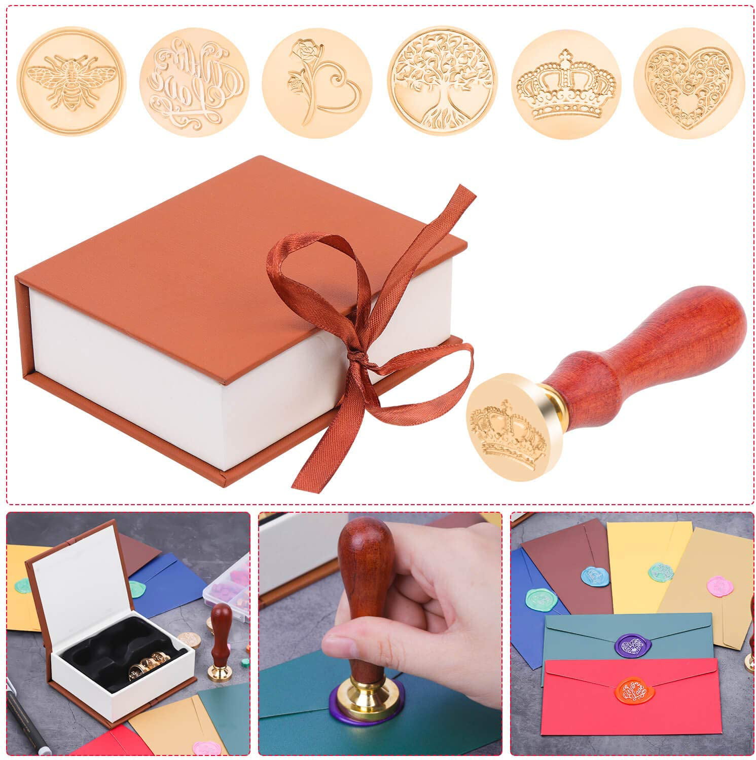 1Pc Retro Wooden Handle Seal Wax Stamp Wedding Invitation Letter Card Envelope 