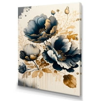 Designart Navy Blue And Gold Poppy Flowers II Canvas Wall Art