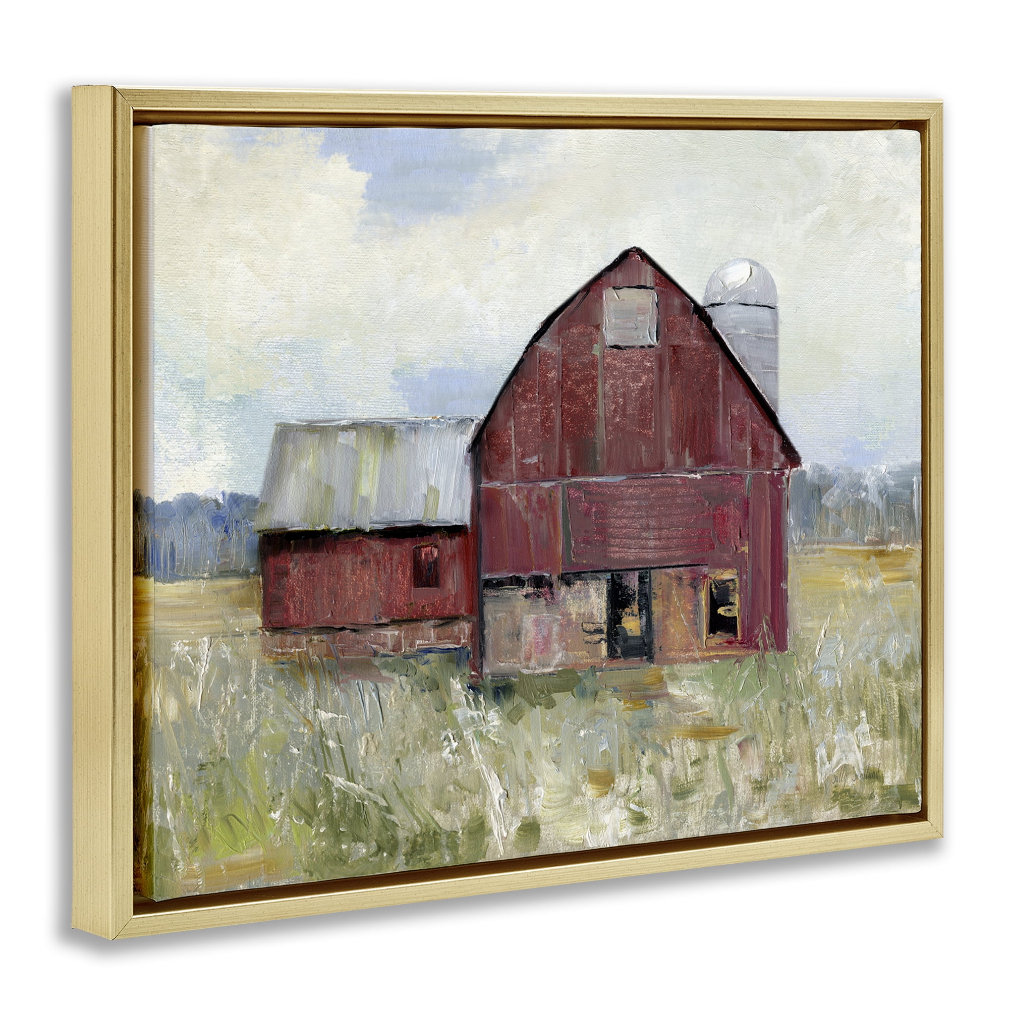 Stupell Industries Red Rugged Barn Gold Framed Floater Canvas Wall Art, design by Sally Swatland