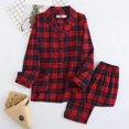 thumbnail image 1 of Cárdigan de manga larga de franela cepillada de algodón para mujer, ropa a cuadros con pantalón largo, conjuntos de dos piezas para mujer, Otoño e Invierno, 1 of 4