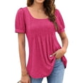thumbnail image 2 of Summer Women's Casual Puff Short Sleeve T-Shirts Square Neck PleatedTrendy Tunic Tops, 2 of 6