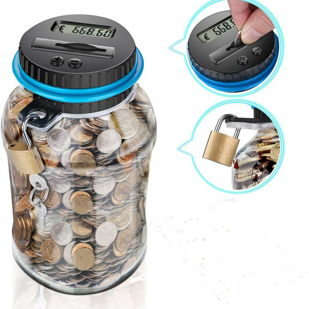 Digital Coins Saving Money Box Jar Electronic LCD Coin Counting Piggy Bank 
