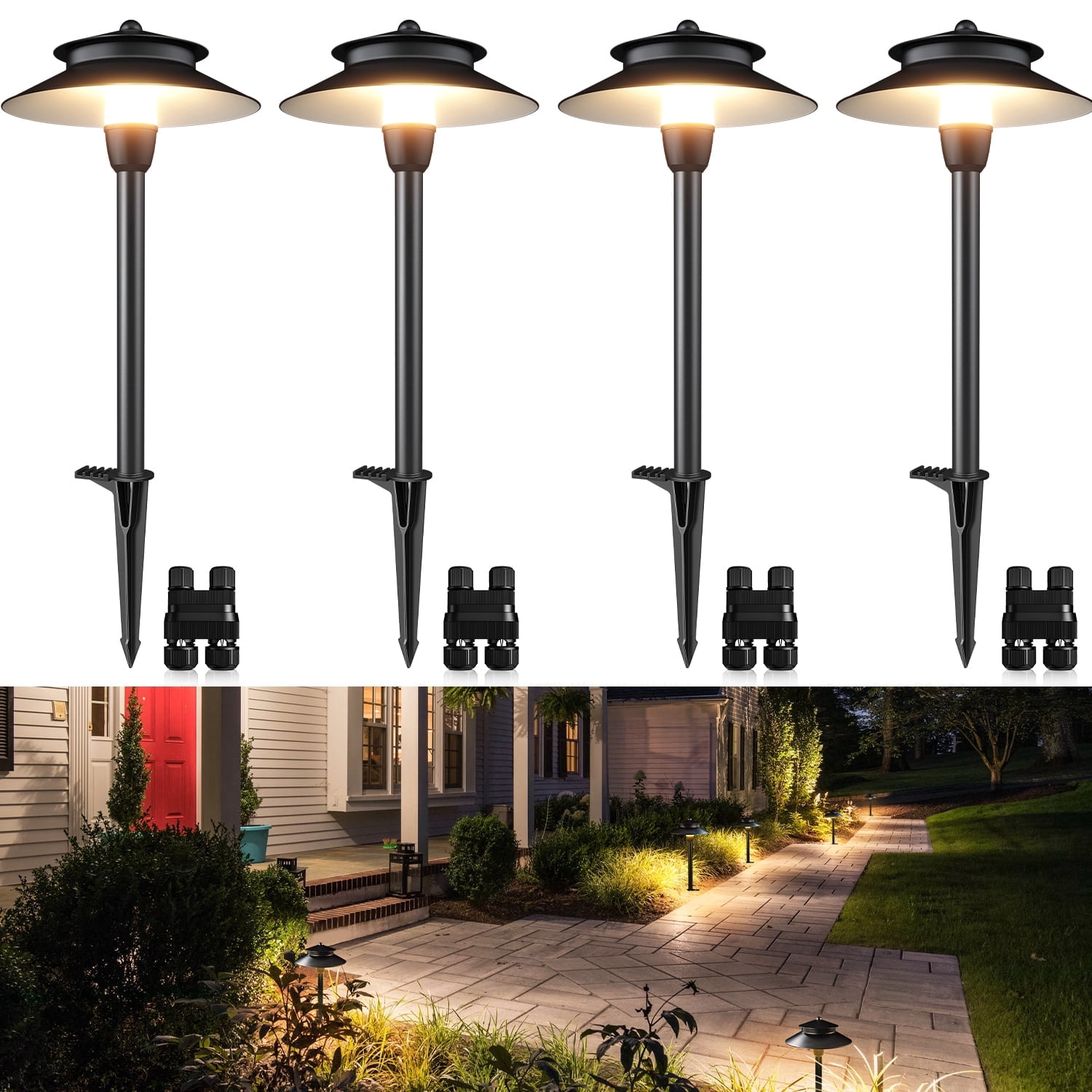 SUNVIE 3W Low Voltage Pathway Lights Wired LED Landscape Path Lighting Outdoor for Garden, 4 Pack