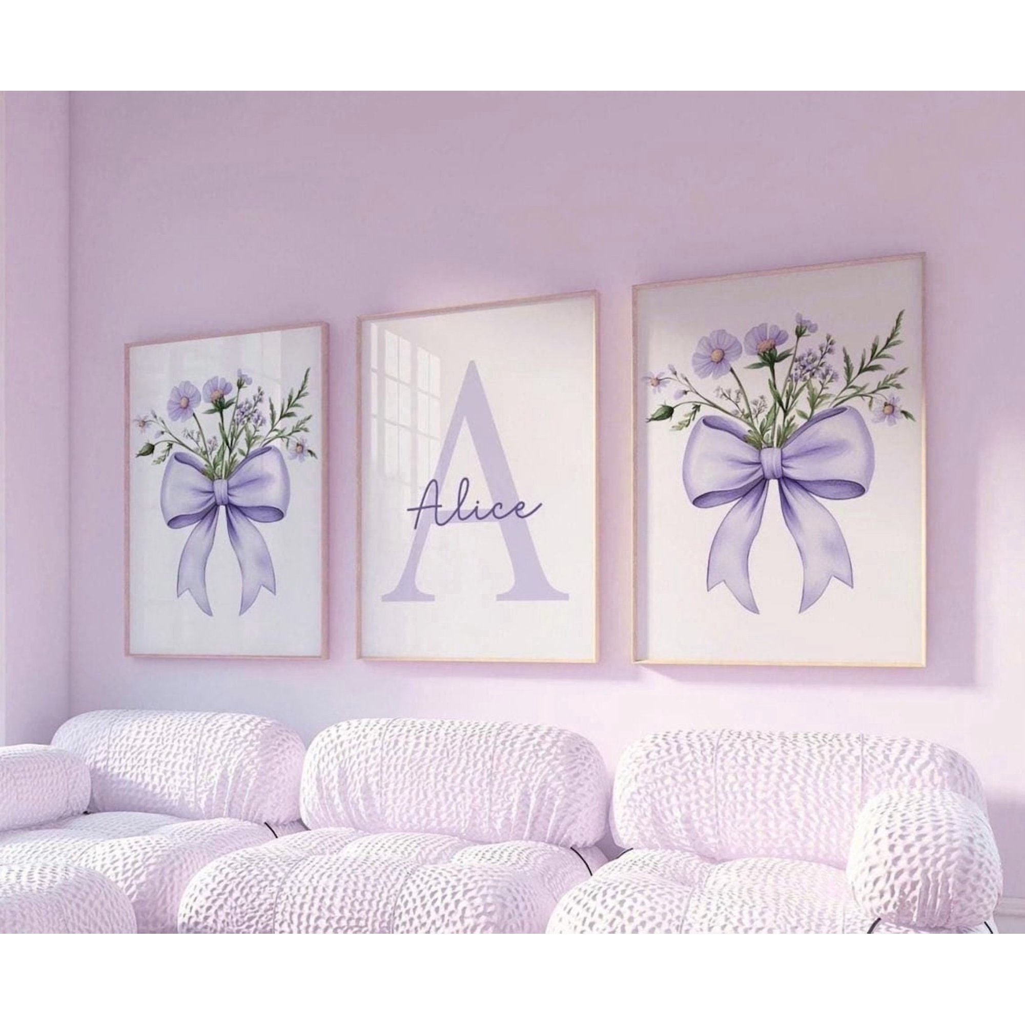 Purple Bow Prints, Floral Nursery Decor, Girl Nursery Wall Art, Purple Nursery Decor, Wildflower Nursery, Lilac, Baby Shower Gifts 441E, Poster Only