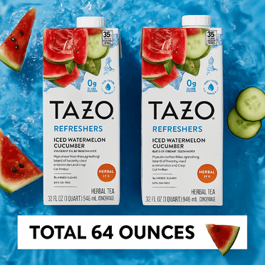 Tazo Refreshers Iced Herbal Tea & Juice Mix, Watermelon Cucumber, 32oz (Pack of 2) – Caffeine Free, 0g Added Sugars