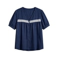 thumbnail image 4 of LEKWK Linen Shirts for Women Lace Short Sleeve Button Down Shirt Loose Fit Casual V Neck Going Out Tops Summer Fashion Beach Vacation Clothes, 4 of 5