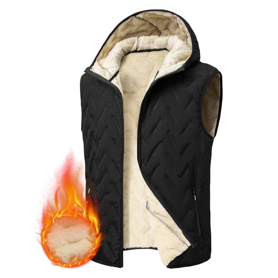 Yongwang Men's Fleece Hooded Vest Zip Up Sleeveless Vest Casual Winter Warm Jacket Outerwear