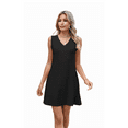 thumbnail image 4 of Ladies Solid Color Sleeveless V-Neck Pocket Dress Black S, 4 of 7